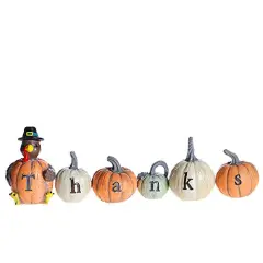 Thanksgiving Decorations Hand-Painted Turkey Pumpkin with Engraved Thanks, Set of 6 Tabletop Fall Autumn Decor for Living Room Bedroom Kitchen Thanksgiving Harvest Day