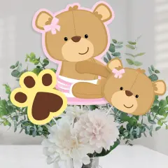 Big Dot of Happiness Baby Girl Teddy Bear - Baby Shower Centerpiece Sticks - Table Toppers - Set of 15