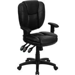 Emma and Oliver Mid-Back Multifunction Pillow Top Swivel Ergonomic Task Office Chair with Arms Black LeatherSoft