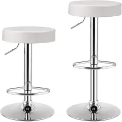 Set of 2 Height Adjustable Swivel Round Bar Stool with Stainless Steel Chrome Base Perfect for Seating in Any Room White