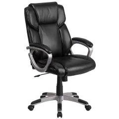 Emma and Oliver Mid-Back Faux Leather Executive Swivel Office Chair with Padded Arms Black