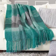 HerrschnersStormy Skies Plaid Blanket Crochet Kit Multi