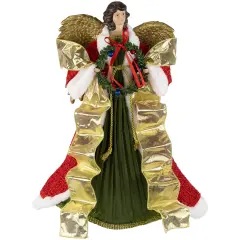 Northlight 18" Red and Green Angel with Wreath Christmas Tree Topper, Unlit
