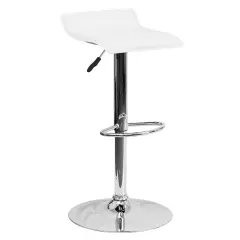 Emma and Oliver Solid Wave Seat Vinyl Adjustable Height Barstool with Chrome Base White