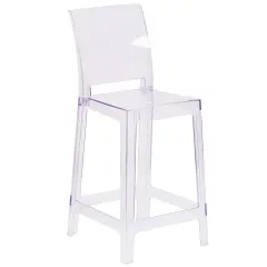Emma and Oliver Ghost Counter Stool in Transparent Crystal with Square Back