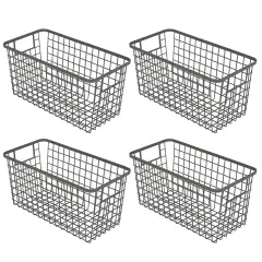 Smart Design Nestable Basket Organizer with Handles - Steel - 6 x 12 x 6 - Gunmetal - Set of 4