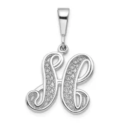 14K White Gold Polished Filigree Initial H Pendant Jewerly 27.8mm x 17.3mm