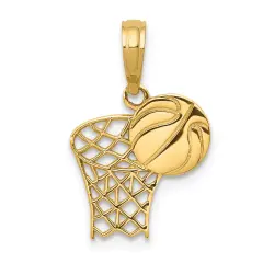 14K Gold Basketball Hoop & Ball Charm Sports Pendant Jewerly 18mm x 12mm
