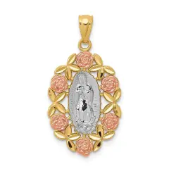 14K Tri-Color Gold Guadalupe Pendant Charm Jewelry 23 x 15 mm