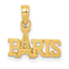 14K Gold Paris With Eiffel Tower Pendant Charm Jewelry 15 x 13 mm