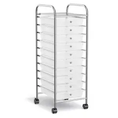 10-Drawer Rolling Storage Cart with Lockable Wheels and Steel Frame for Home or Office Use Transparent
