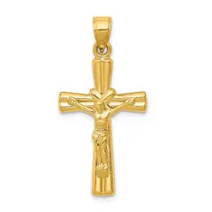 14K Yellow Gold Hollow Crucifix Pendant Jewelry 35mm x 16.8mm