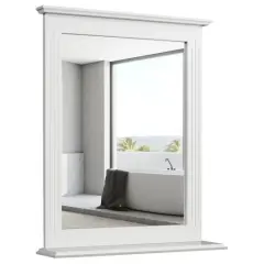 Space Saving Wall-Mounted Bathroom Vanity Mirror with Bottom Shelf Suitable for Any Room White