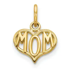 14K Gold Mom Heart Charm Mother Mommy Love Pendant Jewerly 15mm x 10mm