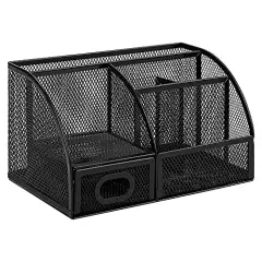 Amazon Basics Mesh Pen Holder and Organizer, Black, &lrm;9.1" x 5.9" x 5.5''