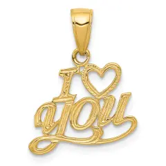 14K Gold Polished & Textured I Heart You Pendant Charm Jewelry 19 x 16 mm