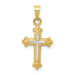 14K Two Tone Gold Cross Pendant Charm Jewelry New 23 X 11mm