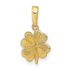 14K Gold Polished & Textured 4-Leaf Clover Pendant Charm Jewelry 13 x 10 mm