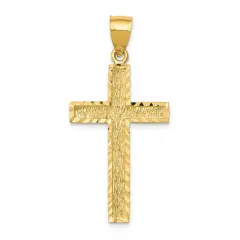 14K Gold Diamond Cut Cross Pendant Charm Jewelry 41 x 20mm