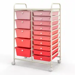 15-Drawers Multi-Use Rolling Storage Organizer Cart with Chrome Finish Steel Frame Perfect for Any Room Gradient Pink
