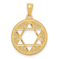 14K Yellow Gold Filigree Star of David Pendant Charm Jewerly 24mm x 17mm