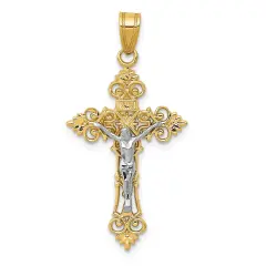 14K Two Tone Gold Inri Crucifix Pendant Charm Religious Jewelry 35 x 18 mm