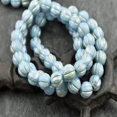 *20* 8mm Gold Washed Sky Blue AB Faceted Round Melon Beads