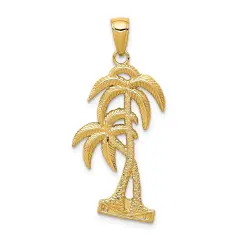 14K Gold Polished & Textured Palm Trees Pendant Charm Jewelry 29 x 16 mm