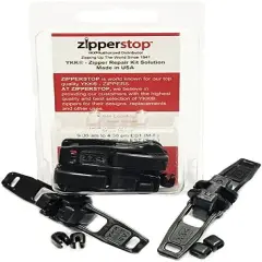 YKK Zipper Repair KitVislon #10 Slider / Pull Type Plastic - Top Stoppers Clam Shell Box W/Hanger (Locking Double Pulls, Black 2 Pulls Top Stoppers)