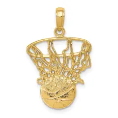 14K Gold Swoosh Basketball & Hoop Charm Sports Pendant