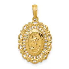 14K Gold Oval Miraculous Medal Pendant Charm Jewelry 26 x 15 mm