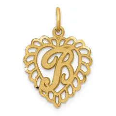 14K Yellow Gold Initial Letter B Heart Charm Pendant 23 X 15mm Jewerly