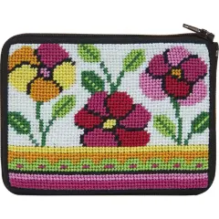 Alice Peterson Pink and Orange Poppies Needlepoint Coin Purse Kit Multicolor