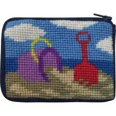 Stitch and Zip Kids Coin Case Needlepoint Kit Beach Play SZ8102 Multicolor