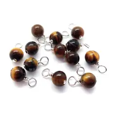 Tiger Eye 6mm Bead Dangles, Small Gemstone Charms, 10 pieces, Adorabilities