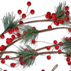 Ornativity Pine and Berries Garland - Pine Needles and Berry Rustic Holiday Christmas Tree Natural Garland Decorations &ndash; 6 Ft