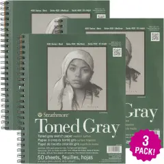 Multipack of 3 - Strathmore Toned Sketch Spiral Paper Pad 9"X12"-Gray 50 Sheets