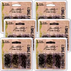 Multipack of 6 - Idea-Ology Metal Long Paper Fasteners .4375" 99/Pkg-Antique Nickel, Brass & Copper