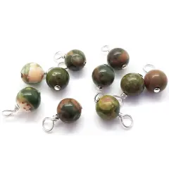 Rainforest Rhyolite Jasper 6mm Bead Dangles, Small Gemstone Charms, 10 pieces, Adorabilities