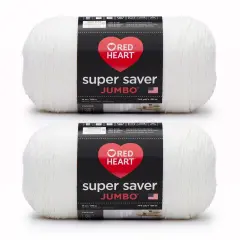 Red Heart Super Saver Jumbo White Yarn - 2 Pack of 396g/14oz - Acrylic - 4 Medium (Worsted) - 744 Yards - Knitting/Crochet