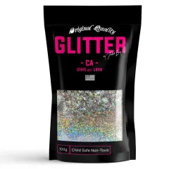 1mm DIAMOND Silver Holographic Premium Glitter Multi Purpose Dust Powder 50g / 1.75oz for use with Arts & Crafts Wine Glass Decoration Weddings Cards Flowers Cosmetic Face Body (Packaging May Vary)