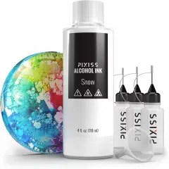 Pixiss White Snow Blanco Alcohol Ink for Resin 4oz, 3 Pixiss Applicator Bottles and Funnel