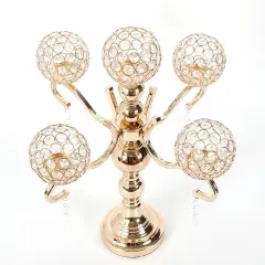 5-Arm Crystal Candelabra Wedding Candle Holder Gold