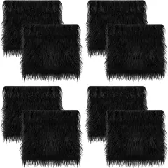 FabricLA Faux Fur Fabric - 8 Pieces Square Fur Material Fabric - 10" X 10" Inches (25cm x 25cm) - Shaggy Fur Patches Fabric Cuts Chair Cover Seat Cushion for DIY Craft - Black