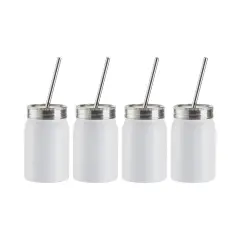 Craft Express 4 Pack 17 oz Lidded Stainless Steel Sublimation Mason Jars with Straws
