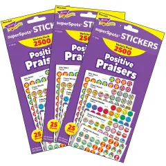 Positive Praisers superSpots&reg; Stickers Variety Pack, 2500 Per Pack, 3 Packs