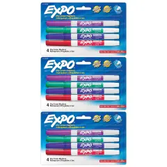 Dry Erase Markers, Whiteboard Markers with Low Odor Ink, Fine Tip, Assorted Vibrant Colors, 4 Per Pack, 3 Packs