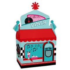 Big Dot of Happiness 50's Sock Hop - Treat Box Party Favors - 1950s Rock N Roll Party Goodie Gable Boxes - Set of 12