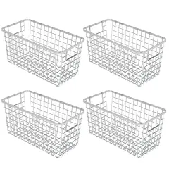 Smart Design Nestable Basket Organizer with Handles - Steel - 6 x 12 x 6 - Chrome - Set of 4