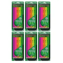 Premium Neon Wood No. 2 Pencils with Eraser, 10 Per Pack, 6 Packs